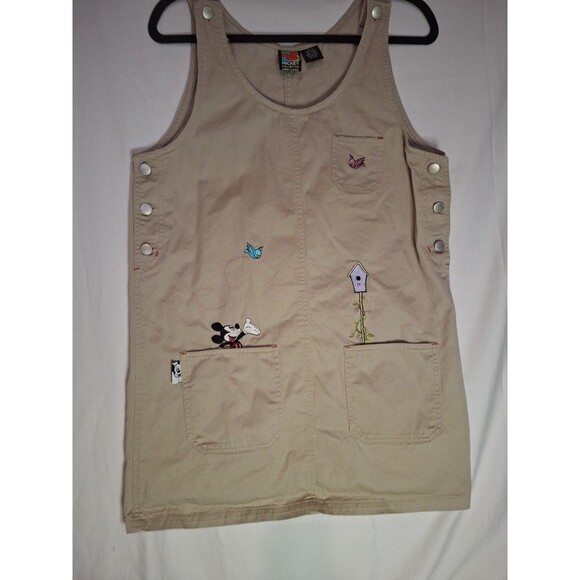 VTG MICKEY Unlimited Jerry Leigh Khaki Embroidered Overall Dress Size S - Picture 6 of 10